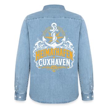 Cuxhaven Heimathafen Nordsee - Männer Jeanshemd Organic von Stanley/Stella - verwaschenes Hellblau - Hinten - AI Model Male 185 light (185cm)