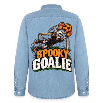 Spooky Goalie Skeleton Soccer - Männer Jeanshemd Organic von Stanley/Stella - verwaschenes Hellblau - Hinten - AI Model Male 185 light (185cm)