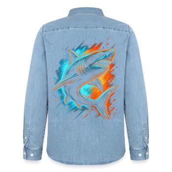 Haifisch Haie Kinder Herren Jungen Hai - Männer Jeanshemd Organic von Stanley/Stella - verwaschenes Hellblau - Hinten - AI Model Male 185 light (185cm)
