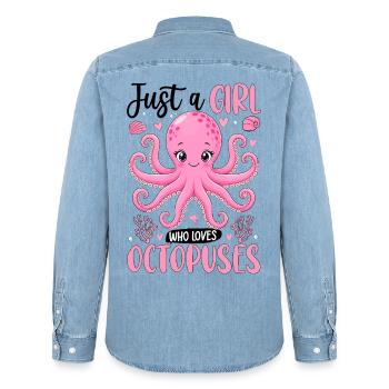 Just A Girl Who Loves Octopuses - Männer Jeanshemd Organic von Stanley/Stella - verwaschenes Hellblau - Hinten - AI Model Male 185 light (185cm)