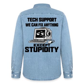 IT Support Humor - Alles lösbar außer Dummheit - Männer Jeanshemd Organic von Stanley/Stella - verwaschenes Hellblau - Hinten - AI Model Male 185 light (185cm)