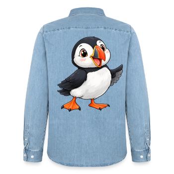 Papageientaucher Kawaii Style – Süßer Vogel - Männer Jeanshemd Organic von Stanley/Stella - verwaschenes Hellblau - Hinten - AI Model Male 185 light (185cm)