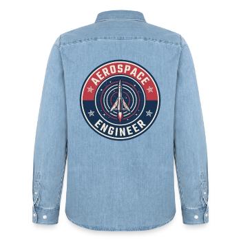 Vintage Aerospace Engineer Raketen-Orbitabzeichen oben - Männer Jeanshemd Organic von Stanley/Stella - verwaschenes Hellblau - Hinten - AI Model Male 185 light (185cm)