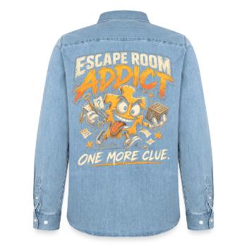 Escape Room Addict - One more clue - Männer Jeanshemd Organic von Stanley/Stella - verwaschenes Hellblau - Hinten - AI Model Male 185 light (185cm)