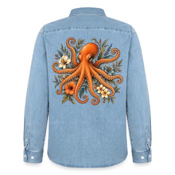 Boho Botanical Octopus - Männer Jeanshemd Organic von Stanley/Stella - verwaschenes Hellblau - Hinten - AI Model Male 185 light (185cm)
