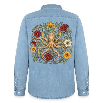Blumen Oktopus - Männer Jeanshemd Organic von Stanley/Stella - verwaschenes Hellblau - Hinten - AI Model Male 185 light (185cm)