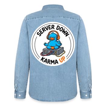 Server down Karma up IT Admin Gelassenheit T-Shirt - Männer Jeanshemd Organic von Stanley/Stella - verwaschenes Hellblau - Hinten - AI Model Male 185 light (185cm)