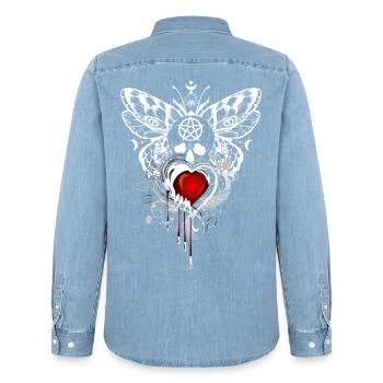 Gothic Wicca Goth Okkult Skullmystic Auge  - Männer Jeanshemd Organic von Stanley/Stella - verwaschenes Hellblau - Hinten - AI Model Male 185 light (185cm)