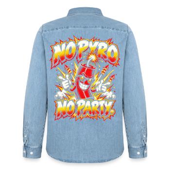 No Pyro – No Party - Männer Jeanshemd Organic von Stanley/Stella - verwaschenes Hellblau - Hinten - AI Model Male 185 light (185cm)