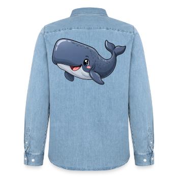 Pottwal Kawaii Style – Süßer Meeresriese - Männer Jeanshemd Organic von Stanley/Stella - verwaschenes Hellblau - Hinten - AI Model Male 185 light (185cm)