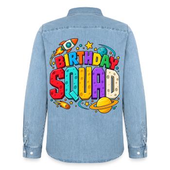 Geburtstagstrupp: Raumschiff Mondsterne - Männer Jeanshemd Organic von Stanley/Stella - verwaschenes Hellblau - Hinten - AI Model Male 185 light (185cm)