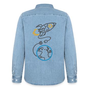 Vergesst nicht, aufzuladen (für helle Hintergründe) - Männer Jeanshemd Organic von Stanley/Stella - verwaschenes Hellblau - Hinten - AI Model Male 185 light (185cm)