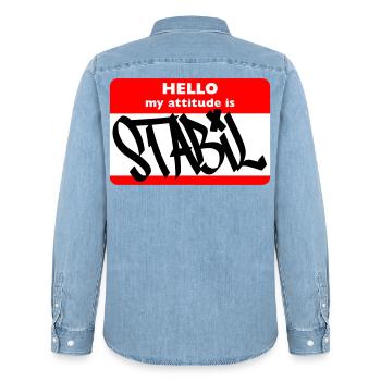 STABIL - HELLO HIP HOP - Männer Jeanshemd Organic von Stanley/Stella - verwaschenes Hellblau - Hinten - AI Model Male 185 light (185cm)