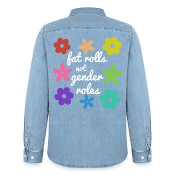 Fat Rolls, keine Geschlechterrollen (weiß) - Männer Jeanshemd Organic von Stanley/Stella - verwaschenes Hellblau - Hinten - AI Model Male 185 light (185cm)