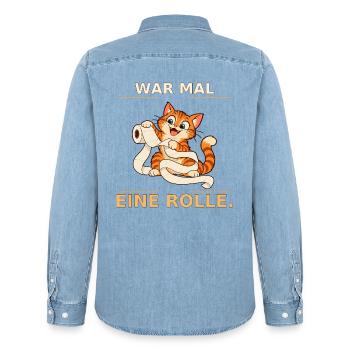 War mal eine Rolle Katze - Männer Jeanshemd Organic von Stanley/Stella - verwaschenes Hellblau - Hinten - AI Model Male 185 light (185cm)