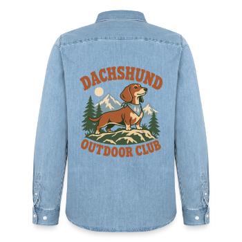 Dachshund Outdoor Club - Männer Jeanshemd Organic von Stanley/Stella - verwaschenes Hellblau - Hinten - AI Model Male 185 light (185cm)