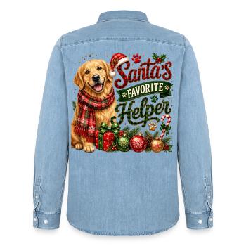 🎁 Weihnachts-Golden Retriever - Männer Jeanshemd Organic von Stanley/Stella - verwaschenes Hellblau - Hinten - AI Model Male 185 light (185cm)