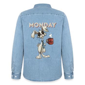 Montagshase mit Kaffee - Männer Jeanshemd Organic von Stanley/Stella - verwaschenes Hellblau - Hinten - AI Model Male 185 light (185cm)