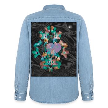 Rosa Herz umgeben von Frühlingsblumen  - Männer Jeanshemd Organic von Stanley/Stella - verwaschenes Hellblau - Hinten - AI Model Male 185 light (185cm)