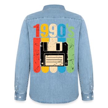 1990er Retro Computer Nostalgie mit Diskette - Männer Jeanshemd Organic von Stanley/Stella - verwaschenes Hellblau - Hinten - AI Model Male 185 light (185cm)
