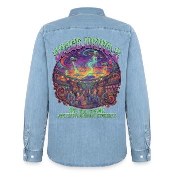 Neo Edo Fest and UFO Ukiyo-e Psychedelic Trip - Männer Jeanshemd Organic von Stanley/Stella - verwaschenes Hellblau - Hinten - AI Model Male 185 light (185cm)