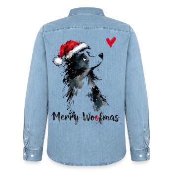 Border Collie Weihnachtsmütze Merry Woofmas Herz - Männer Jeanshemd Organic von Stanley/Stella - verwaschenes Hellblau - Hinten - AI Model Male 185 light (185cm)