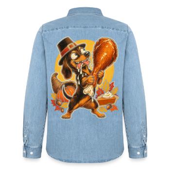 Thanksgiving Dackel mit Truthahn-Drumstick - Männer Jeanshemd Organic von Stanley/Stella - verwaschenes Hellblau - Hinten - AI Model Male 185 light (185cm)
