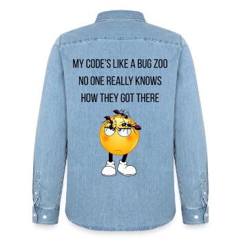 Mein Code ist wie ein Insektenzoo - Männer Jeanshemd Organic von Stanley/Stella - verwaschenes Hellblau - Hinten - AI Model Male 185 light (185cm)