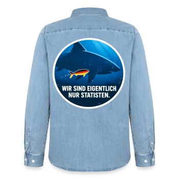 Hat Deutschland überhaupt noch was zu sagen? - Männer Jeanshemd Organic von Stanley/Stella - verwaschenes Hellblau - Hinten - AI Model Male 185 light (185cm)