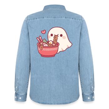 Der süße Geist liebt es, japanische Ramen-Nudeln zu essen - Männer Jeanshemd Organic von Stanley/Stella - verwaschenes Hellblau - Hinten - AI Model Male 185 light (185cm)