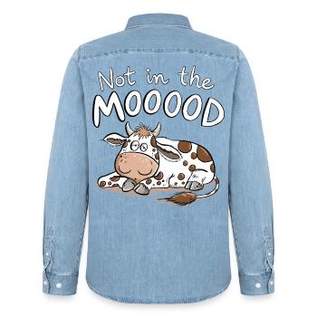 Not In The MOOOOD Kuh Wortspiel Tierhumor - Männer Jeanshemd Organic von Stanley/Stella - verwaschenes Hellblau - Hinten - AI Model Male 185 light (185cm)