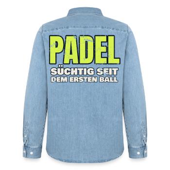 Padel - süchtig seit dem ersten Ball - Vintage - Männer Jeanshemd Organic von Stanley/Stella - verwaschenes Hellblau - Hinten - AI Model Male 185 light (185cm)