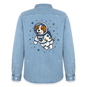 Hund Astronaut Helm Weltraum Hunde Vektor Shirt - Männer Jeanshemd Organic von Stanley/Stella - verwaschenes Hellblau - Hinten - AI Model Male 185 light (185cm)