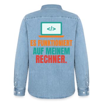 Es funktioniert auf meinem Rechner – IT Spruch - Männer Jeanshemd Organic von Stanley/Stella - verwaschenes Hellblau - Hinten - AI Model Male 185 light (185cm)