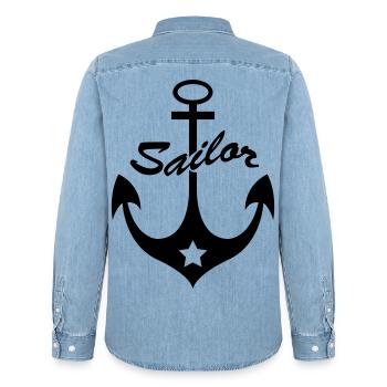 anker_wappen2 - Männer Jeanshemd Organic von Stanley/Stella - verwaschenes Hellblau - Hinten - AI Model Male 185 light (185cm)