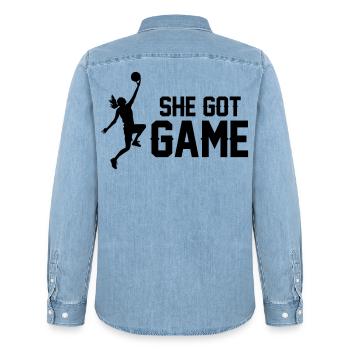 Frauen Basketball - Männer Jeanshemd Organic von Stanley/Stella - verwaschenes Hellblau - Hinten - AI Model Male 185 light (185cm)