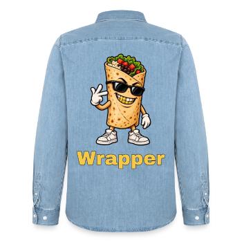 Wrapper – Burrito mit goldenen Grillz - Männer Jeanshemd Organic von Stanley/Stella - verwaschenes Hellblau - Hinten - AI Model Male 185 light (185cm)