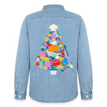Kochkunst Weihnachtsbaum Collage - Männer Jeanshemd Organic von Stanley/Stella - verwaschenes Hellblau - Hinten - AI Model Male 185 light (185cm)