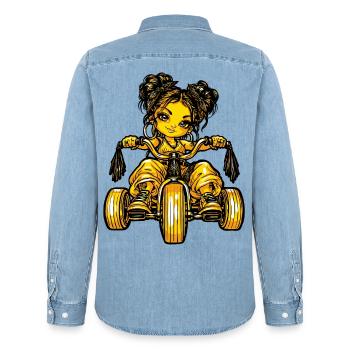 Girl Dreirad Mädchen  - Männer Jeanshemd Organic von Stanley/Stella - verwaschenes Hellblau - Hinten - AI Model Male 185 light (185cm)