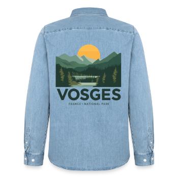 Vosges France National Park - Männer Jeanshemd Organic von Stanley/Stella - verwaschenes Hellblau - Hinten - AI Model Male 185 light (185cm)