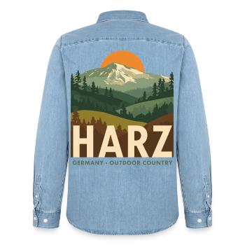 Harz Germany Outdoor Country - Männer Jeanshemd Organic von Stanley/Stella - verwaschenes Hellblau - Hinten - AI Model Male 185 light (185cm)