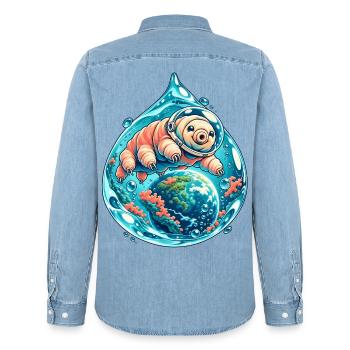 Kleine Tardigrade Kosmische Reise - Männer Jeanshemd Organic von Stanley/Stella - verwaschenes Hellblau - Hinten - AI Model Male 185 light (185cm)