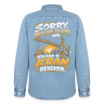 Zu spät? Kran gesehen Bauwitz Shirt - Männer Jeanshemd Organic von Stanley/Stella - verwaschenes Hellblau - Hinten - AI Model Male 185 light (185cm)