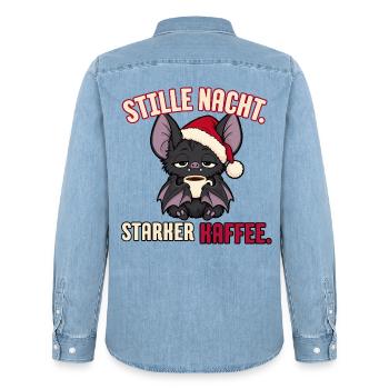 Stille Nacht starker Kaffee - Männer Jeanshemd Organic von Stanley/Stella - verwaschenes Hellblau - Hinten - AI Model Male 185 light (185cm)