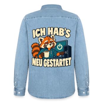 Ich hab’s neu gestartet – IT-Support Admin Spruch - Männer Jeanshemd Organic von Stanley/Stella - verwaschenes Hellblau - Hinten - AI Model Male 185 light (185cm)