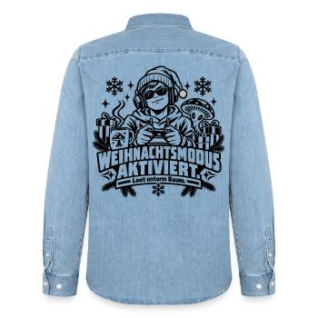 Weihnachtsmodus aktiviert: Lustiges Gamer-Geschenk - Männer Jeanshemd Organic von Stanley/Stella - verwaschenes Hellblau - Hinten - AI Model Male 185 light (185cm)