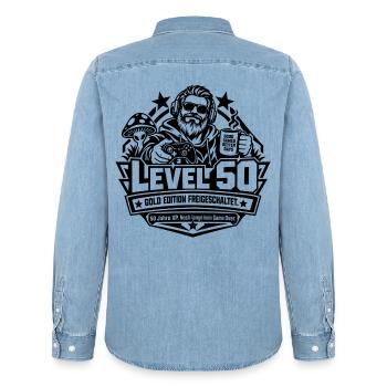 Level 50: 50. Geburtstag – Lustiges Gamer-Geschenk - Männer Jeanshemd Organic von Stanley/Stella - verwaschenes Hellblau - Hinten - AI Model Male 185 light (185cm)