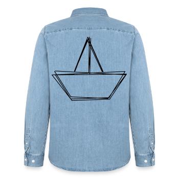 Papierboot handgezeichnet - Männer Jeanshemd Organic von Stanley/Stella - verwaschenes Hellblau - Hinten - AI Model Male 185 light (185cm)