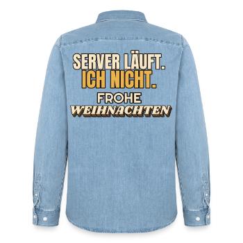 Server läuft. Ich nicht. Frohe Weihnachten - IT - Männer Jeanshemd Organic von Stanley/Stella - verwaschenes Hellblau - Hinten - AI Model Male 185 light (185cm)