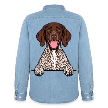 Deutsch Kurzhaar - Männer Jeanshemd Organic von Stanley/Stella - verwaschenes Hellblau - Hinten - AI Model Male 185 light (185cm)